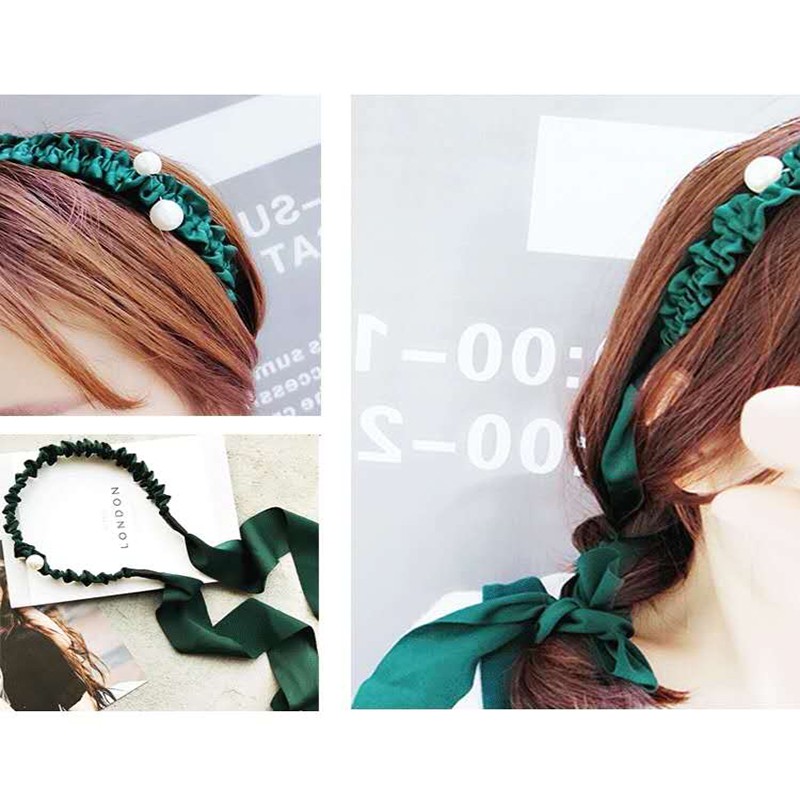 Băng Đô Nơ Đính Ngọc Trai Màu Sắc Đơn Giản Phong Cách Hàn Quốc