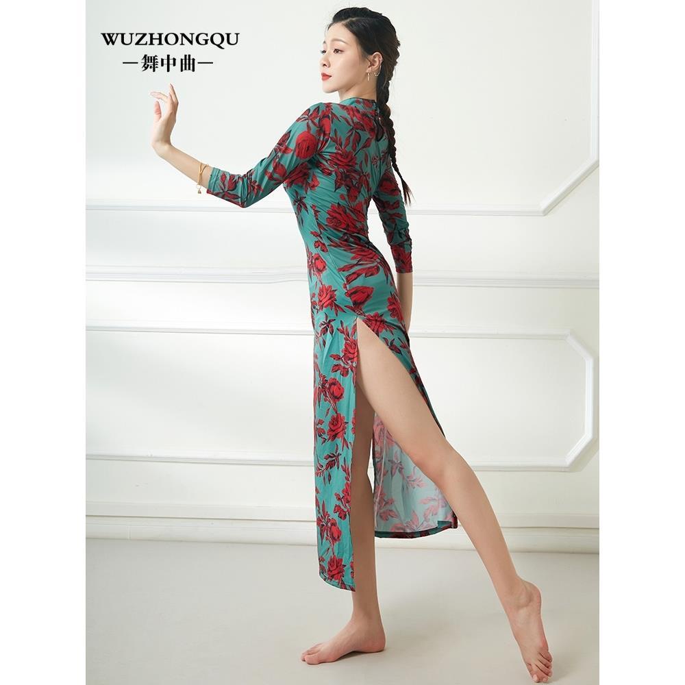 Chinese-style classical dance elastic printed slimming cheongsam dance clothing Chinese dance practice clothes national performance clothing for women
