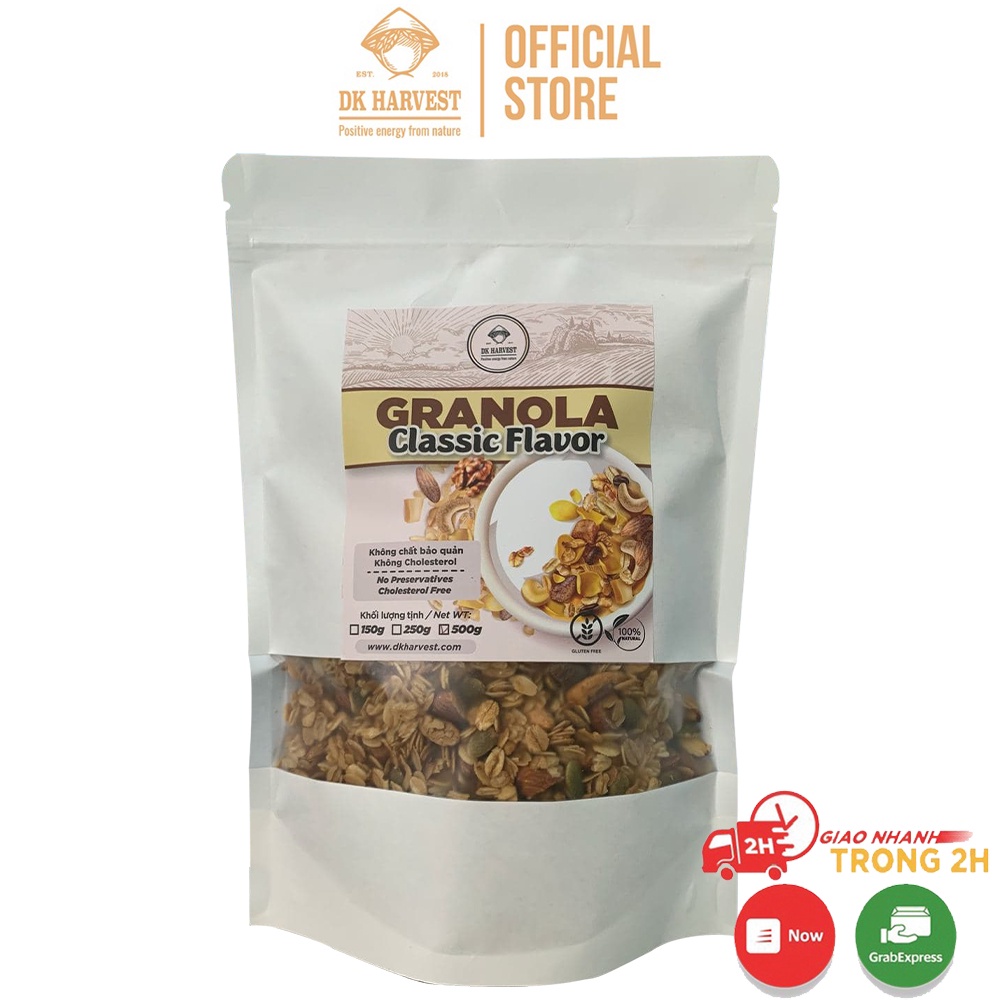 Granola Siêu Hạt DK Harvest- Ngũ Cốc Giảm Cân Nướng Mật Ong - Hương Vị Truyền Thống - Trọng lượng 150g/250g/500g