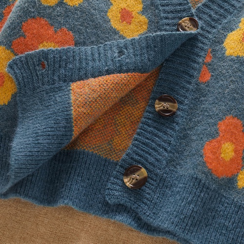 Áo khoác cardigan len nữ họa tiết hoa mùa thu ulzzang Hàn Quốc
