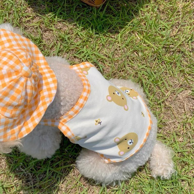 Áo hai dây gấu nâu kèm nón cho thú cưng