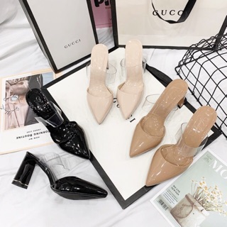 Guốc mũi nhọn phối mica Da Bóng gót C 7p