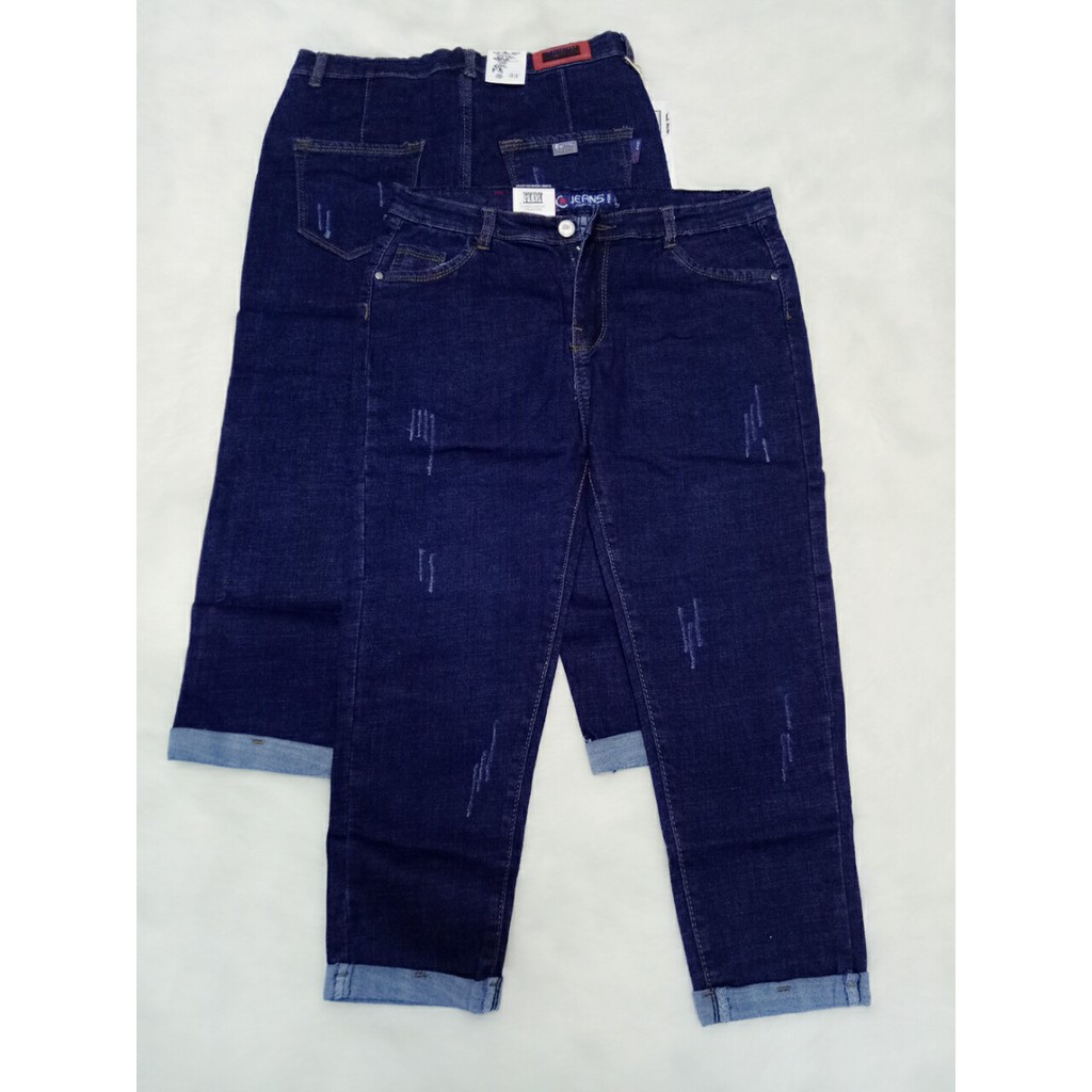 Quần Jean Nữ 9 Tấc Mẫu Cào Xước Lưng Cao Màu Xanh Có Bigsize