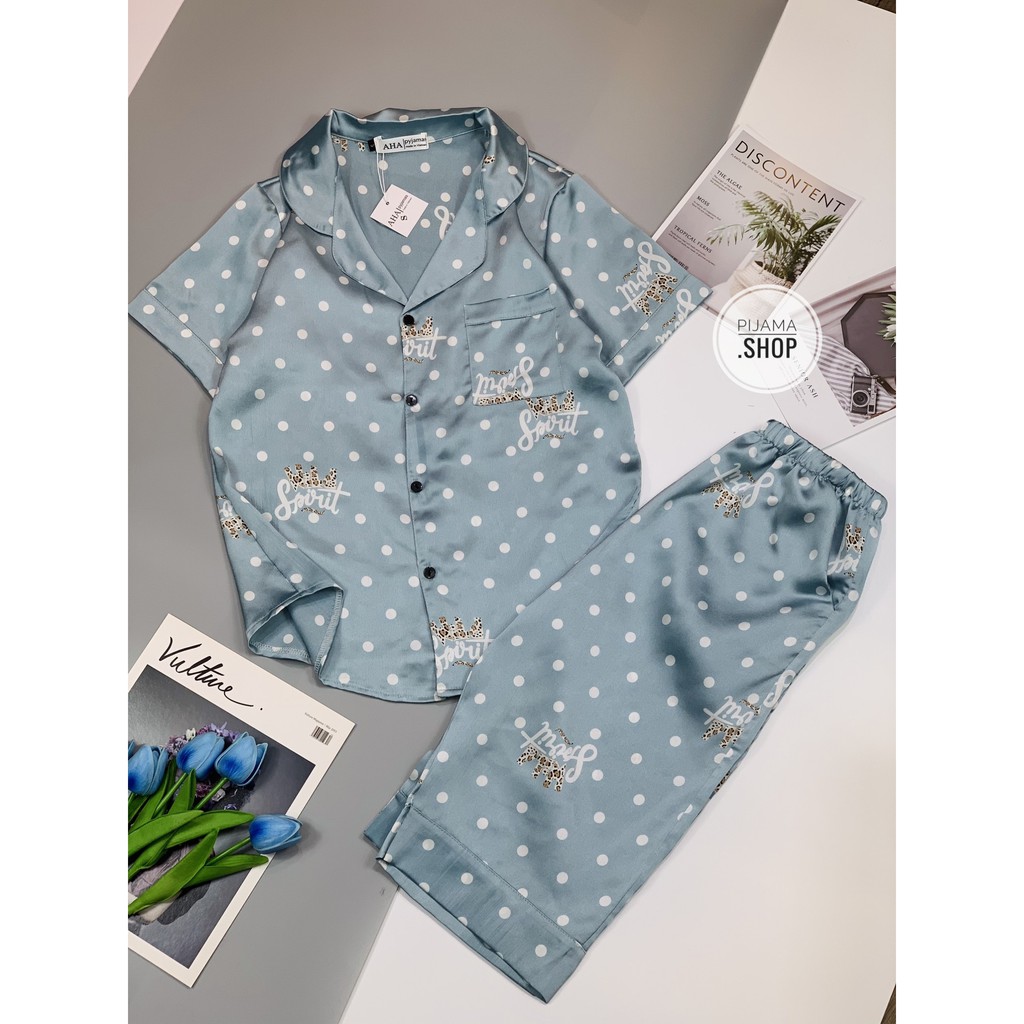 Pijama bộ đồ ngủ lửng lụa satin nhập khẩu cao cấp - chất liệu sợi lụa satin dệt mềm mại thoáng mát mặc nhà mùa hè