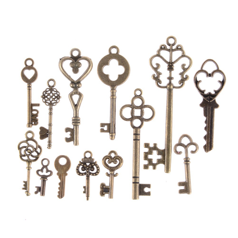 Set 13 Mặt Dây Chuyền Hình Chìa Khóa Phong Cách Vintage Charms