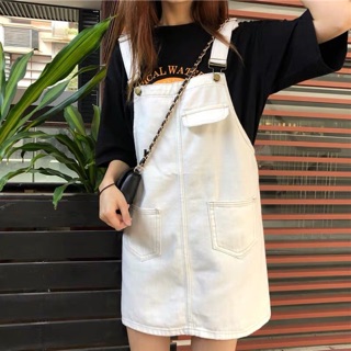 [KÈM ẢNH THẬT + SẴN] yếm váy túi trước ulzzang màu trắng đen
