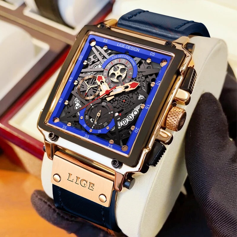 Đồng hồ nam LIGE Đồng hồ chống nước cho nam thời trang thể thao Chronograph Quartz Đồng hồ đeo tay nam có hộp