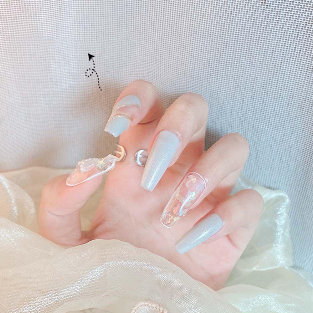 Miếng Dán Trang Trí Móng Tay Hình Hoa Tuyết Ngôi Sao Năm Cánh Lấp Lánh Phong Cách Nhật Bản 3D