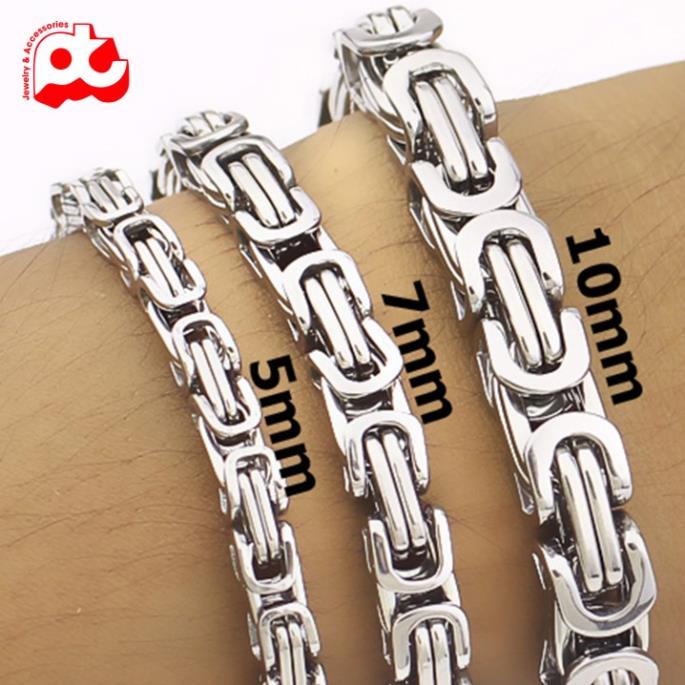 Lắc tay thép không gỉ titan nam cao cấp đẹp sang trọng kiểu ziczac vuông PT JEWELRY kích cỡ 7mm màu trắng PTLTNA86