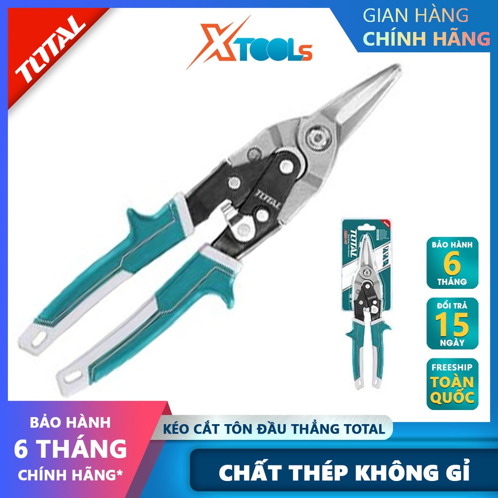 Kéo cắt tôn đầu thẳng TOTAL THTJ532106 Kéo cắt tole mỏ thẳng Chiều dài 250mm (10'') thép Carbon,không gỉ, tay bọc cao su