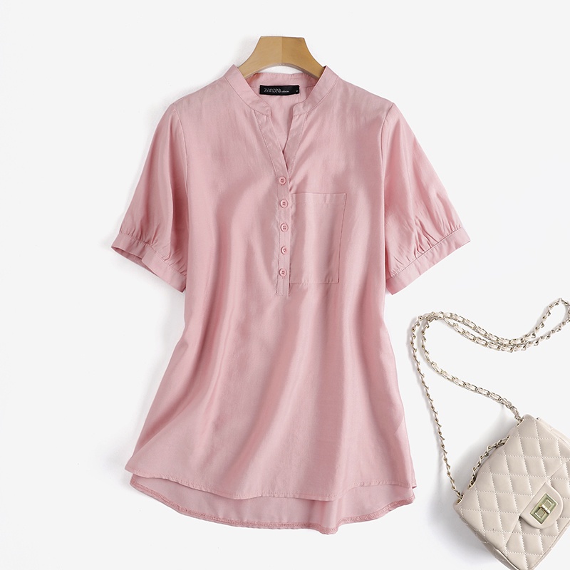 Áo sơ mi ZANZEA tay lửng 3/4 cài nút màu trơn thời trang vintage cho nữ