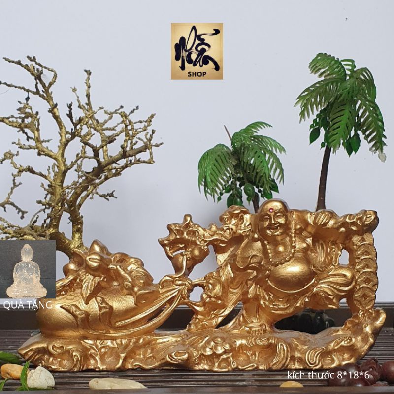 Tượng ngài Di Lặc kéo bao tài lộc,chất liệu poly bột đá đúc đặc bền chắc