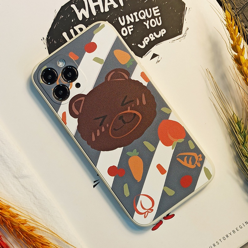 [ỐP ĐIỆN THOẠI IPHONE] Ốp lưng iphone gấu nâu của quả siêu cute viền vuông cho iphone7/8/se2020/x/13pro/xsmax/11pro/xr