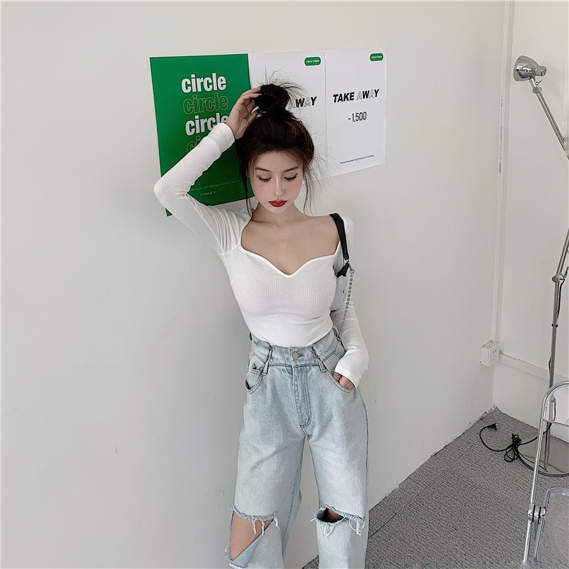 Áo thun COZOK nữ dài tay dáng ôm kiểu Hàn Quốc gợi cảm