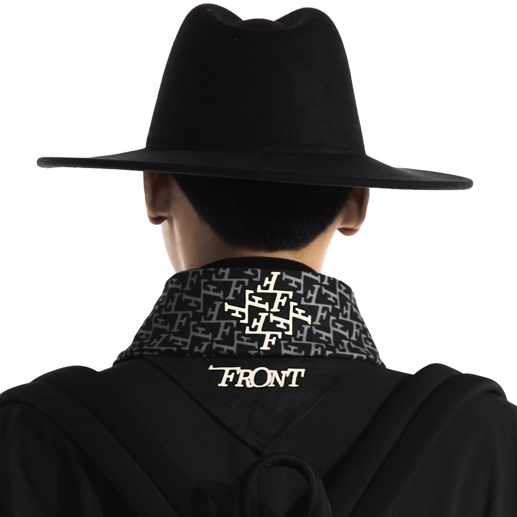 FRONT The Pawn F Abundant Square Scarf D922 - BLACK ♟ Khăn FRONT chất liệu Linen màu đen họa tiết