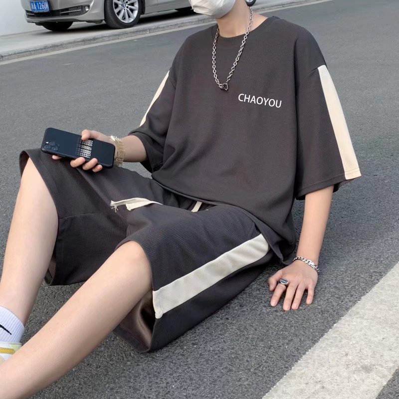 Set Nam Áo Thun Ngắn Tay Và Quần Short Dây Rút Dáng Rộng Thời Trang Unisex Phong Cách Hàn Quốc Fashion Bigsize Áo Phông Rộng Nữ Simple Quần Jogger Nữ