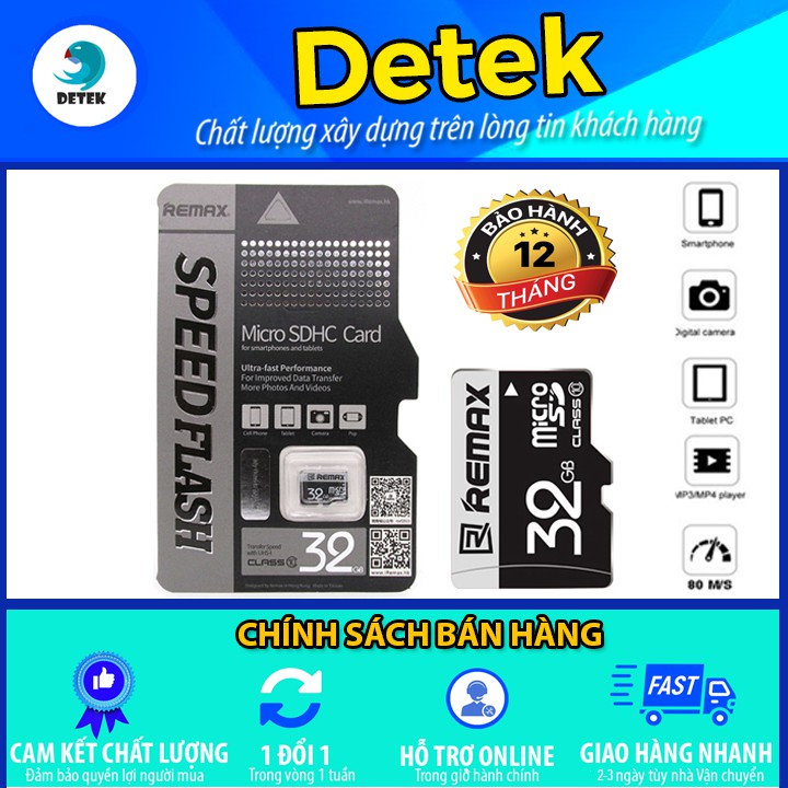 Thẻ nhớ Micro SDHC Remax 32GB chính hãng - sử dụng cho camera, điện thoại, máy tính bảng, tai nghe, loa bluetooth