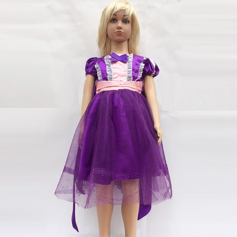 Bộ váy Công chúa tóc mây Rapunzel màu tím đậm cho bé 3-5 tuổi hóa trang trung thu, Halloween