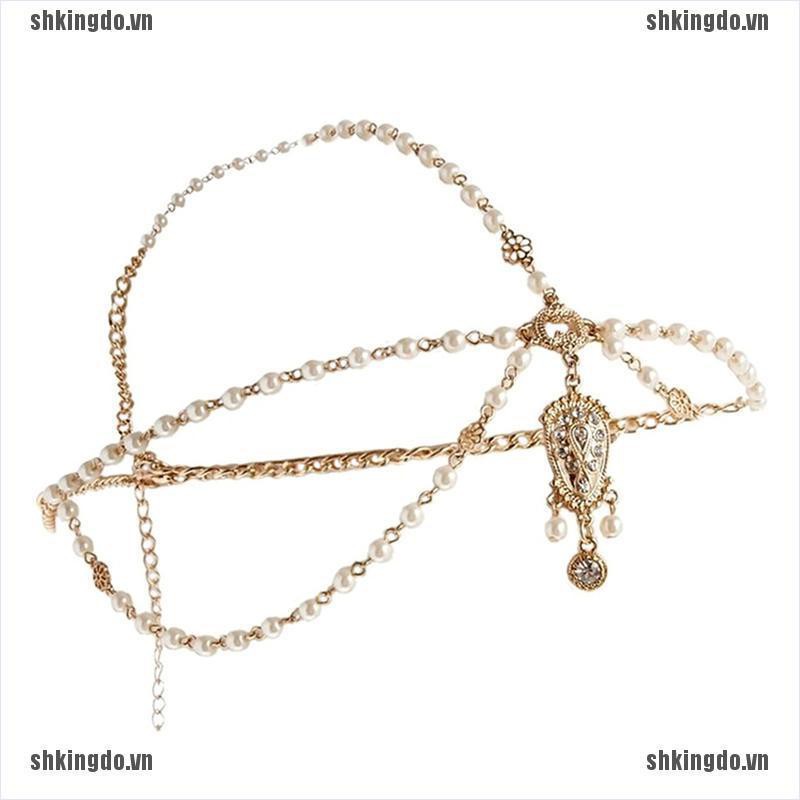 Chuỗi dây đeo đầu trang trí chuỗi hạt mặt đính đá cho cô dâu