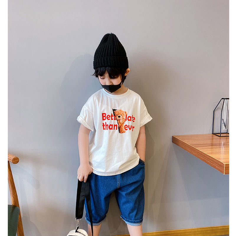 Áo thun cotton ngắn tay dáng rộng thời trang cho bé trai