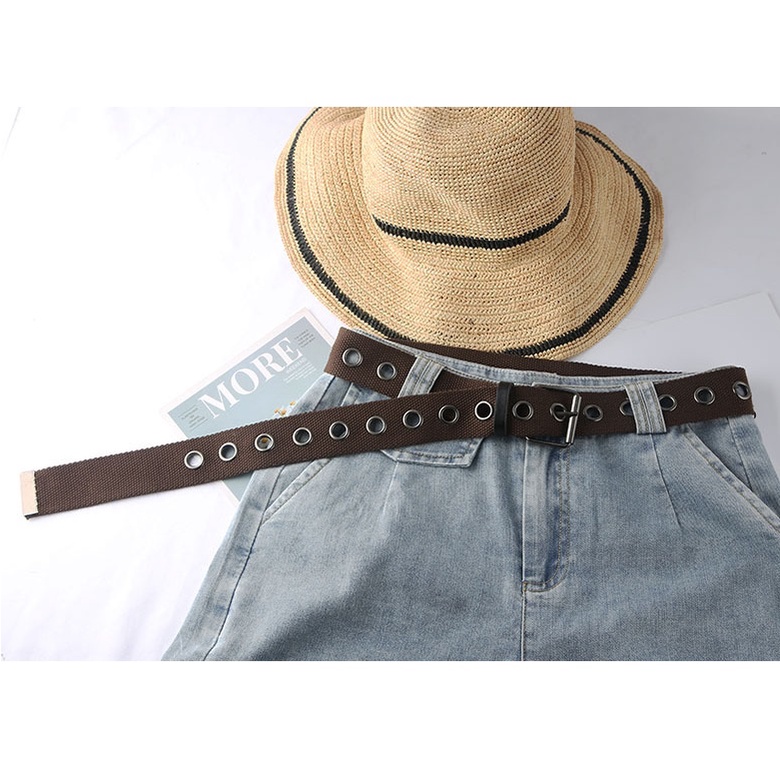 Thắt lưng vải canvas BROO một hàng lỗ màu nâu đen, dây nịt dù unisex ulzzang cho nam nữ