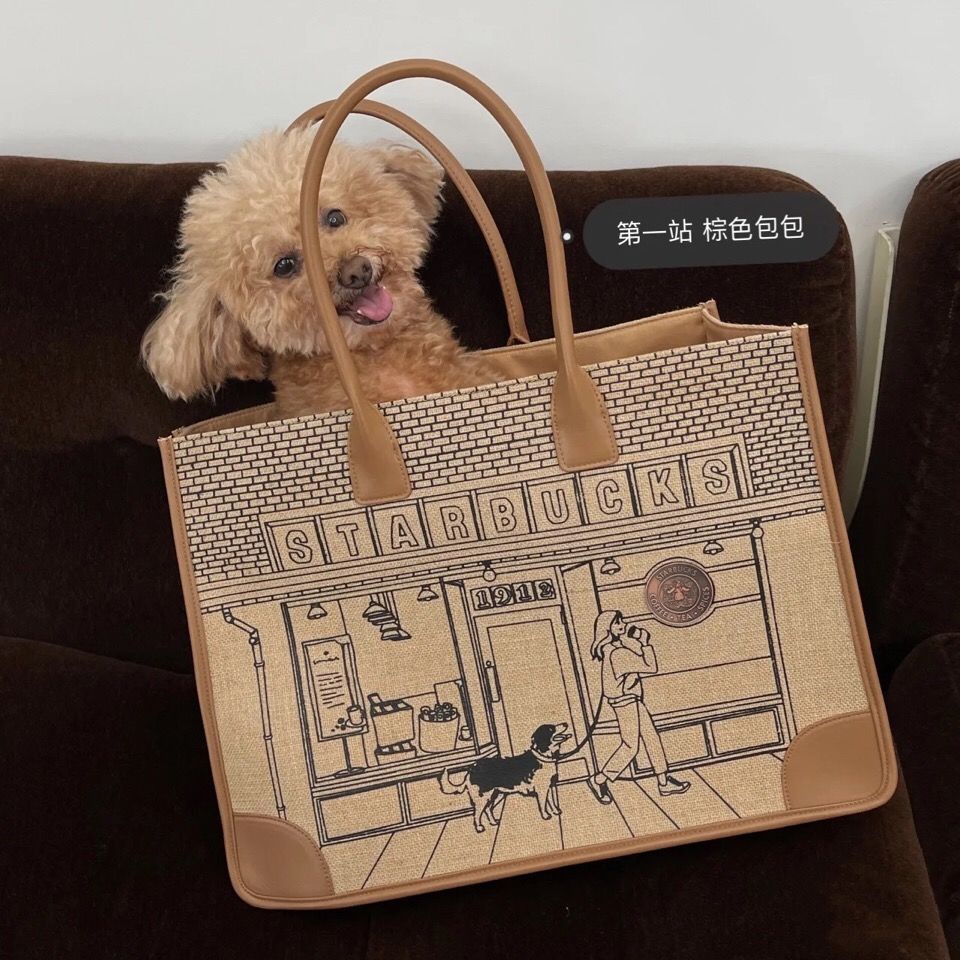 Starbucks 2021 limited collection 50th anniversary Vintage Linen letter canvas bag large capacity one shoulder handbag