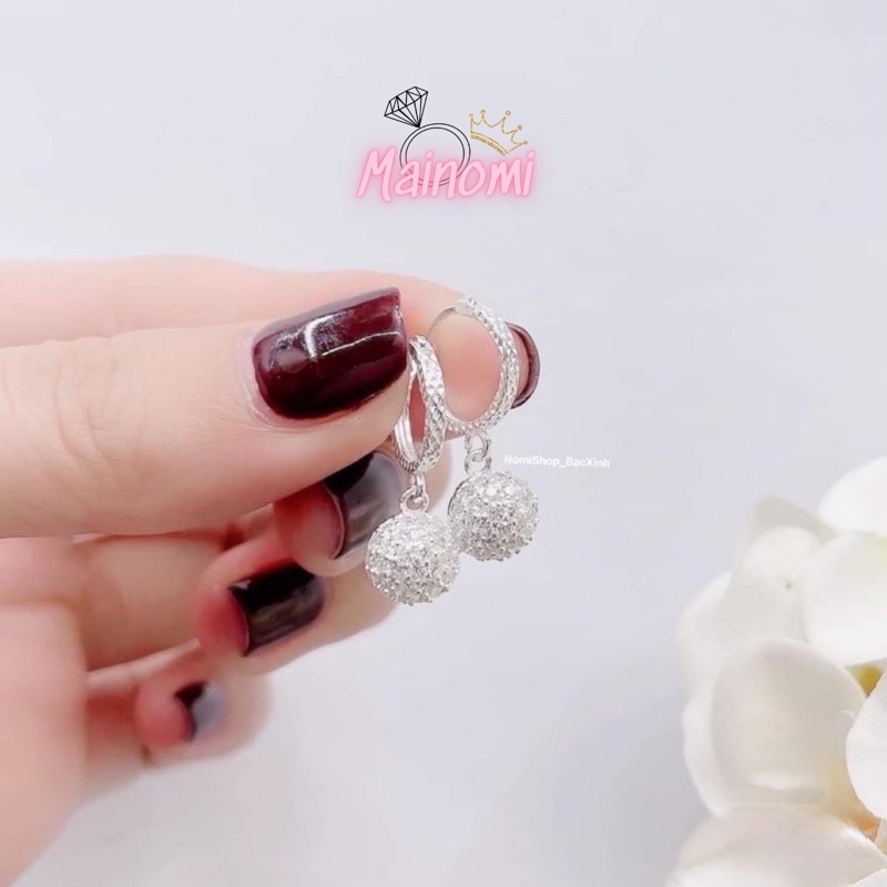 Bông tai Cầu đá Bạc, đá đúc nên rất chắc chắn. sáng long lanh Mainomi Shop Bạc Xinh