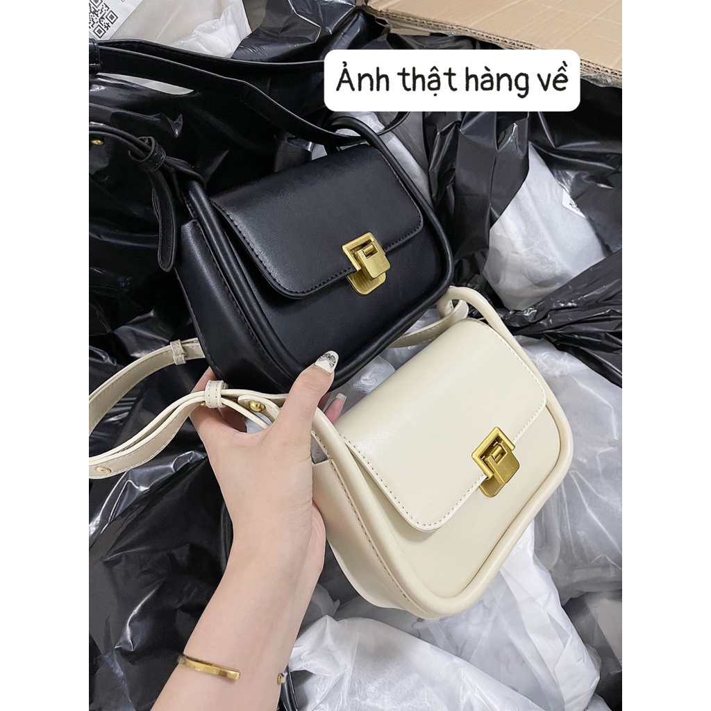 Túi bầu khoá đồng gập hàng Quảng Châu loại 1 da Pu bền đẹp , Túi xách nữ đeo chéo viền nổi khóa kim loại cao cấp M119