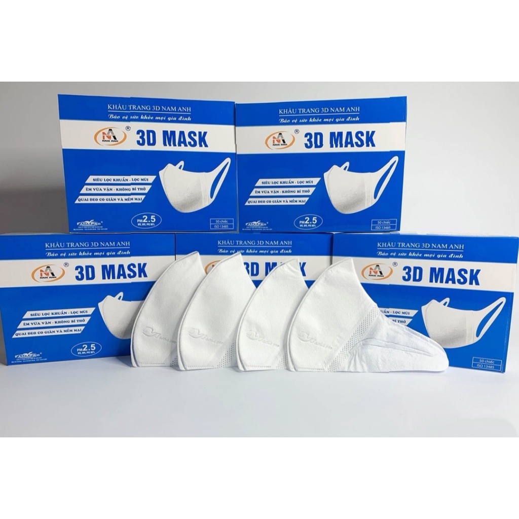 Khẩu Trang 3D MASK Nam Anh công nghệ Nhật Bản 50 cái / hộp mầu Trắng