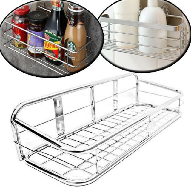 Kệ gia vị dán tường inox tặng kèm keo dán và đinh ốc - kích thước 30-40-50cm