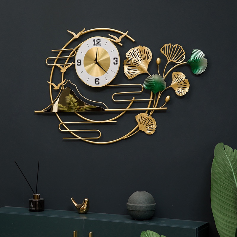 Đồng hồ tròn kiêm tranh kim loại hình hoa decor nhà cửa phong cách bấc âu
