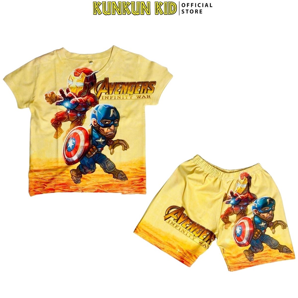 Quần áo bé trai Kunkun TP113 in hoạt hình Avenger Infinity War chất Thun lạnh size đại cho bé từ 10-60kg