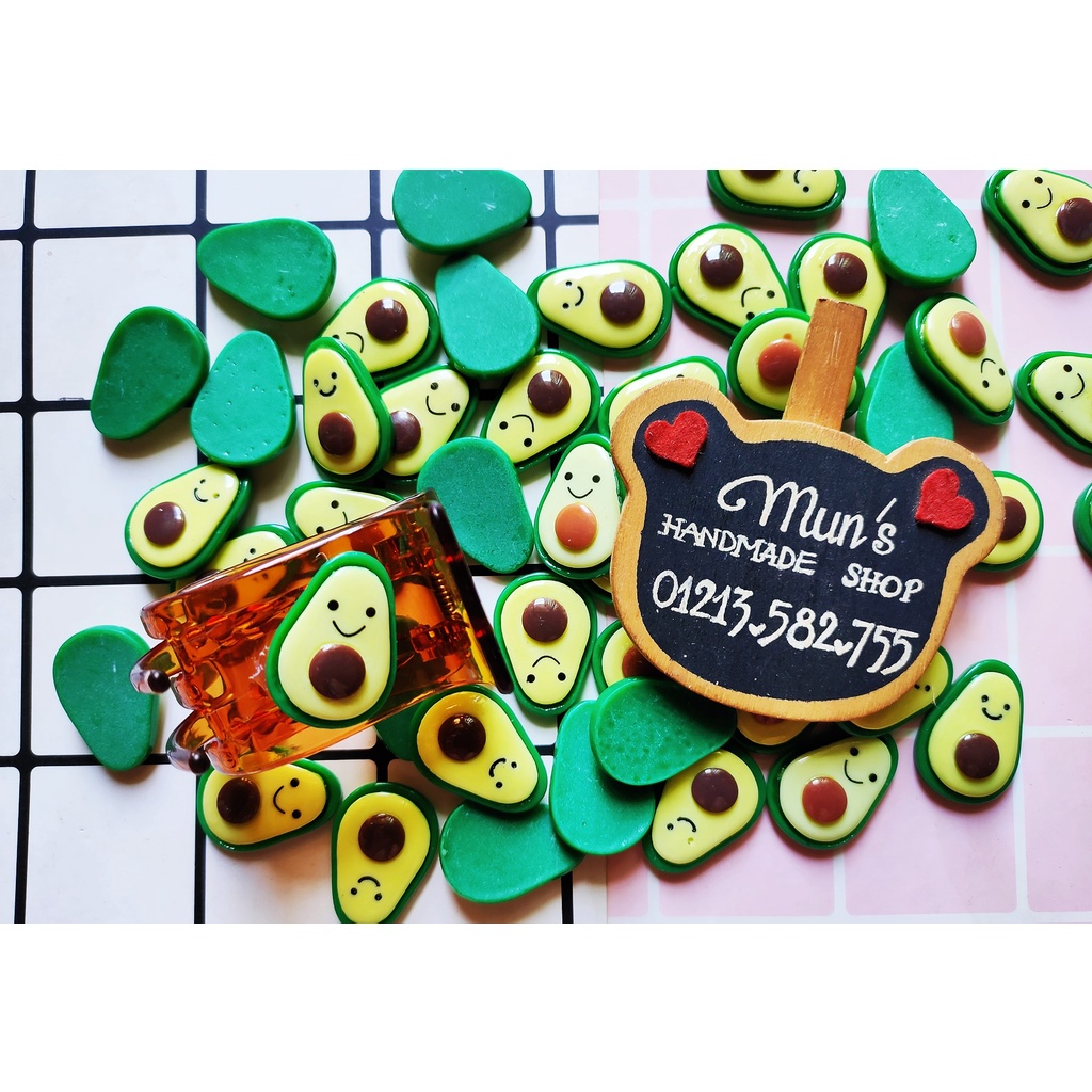 Charm trái bơ 🥑🥑 Phụ kiện kẹp cột tóc, resin, slime