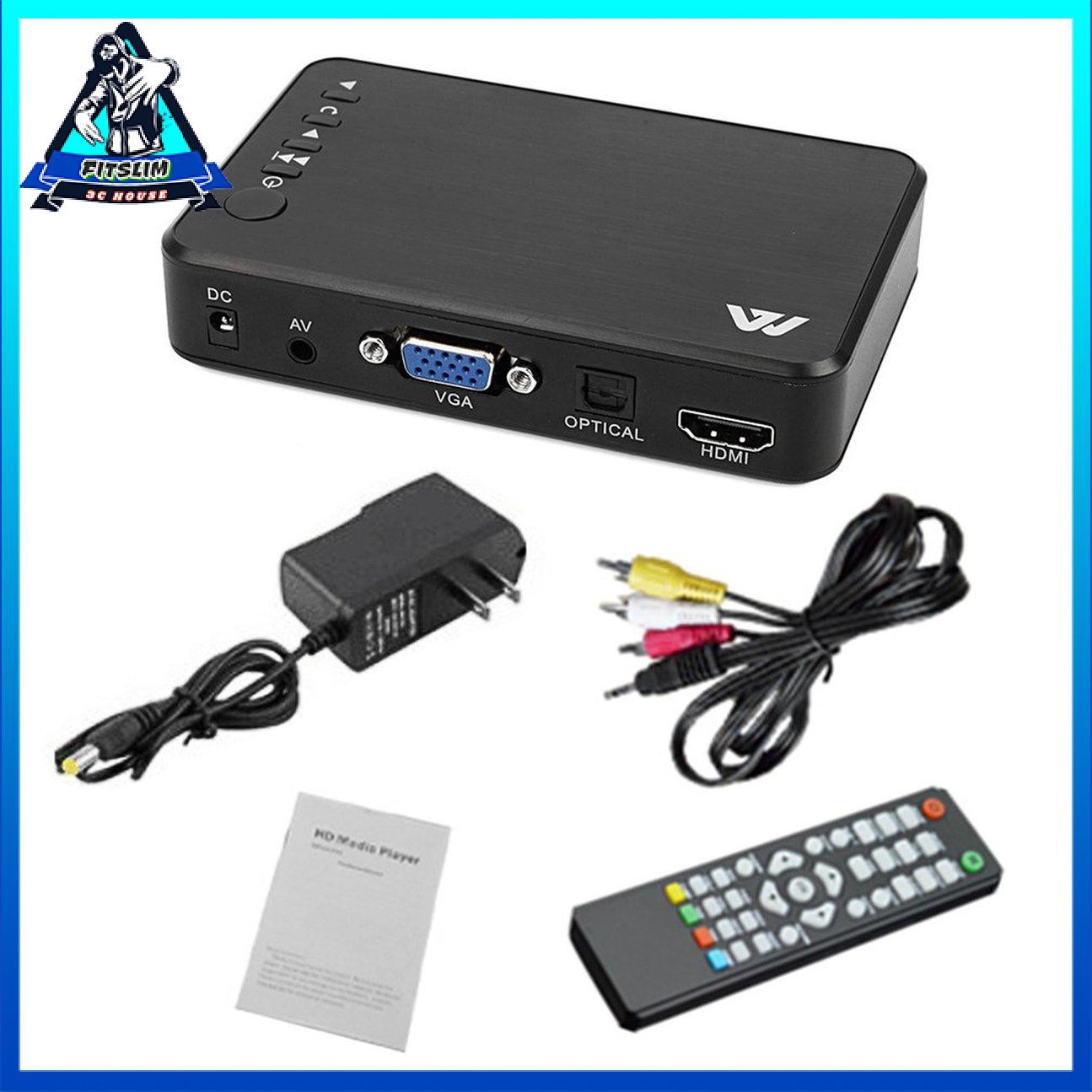 Full HD 1080P 3 đầu ra HDMI VGA AV USB Card Mini Multimedia Player H7