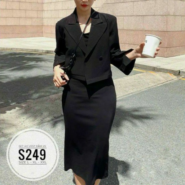Set big size đầm hai dây và áo vest từ 60kg-90kg
