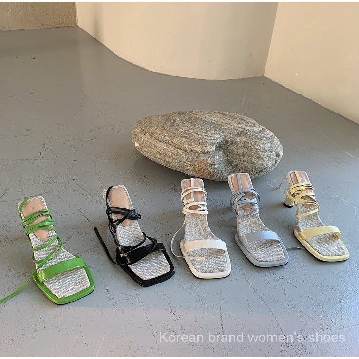 Đôi giày cao gót mũi vuông bằng vải lanh thời trang mùa hè cho nữ 2021