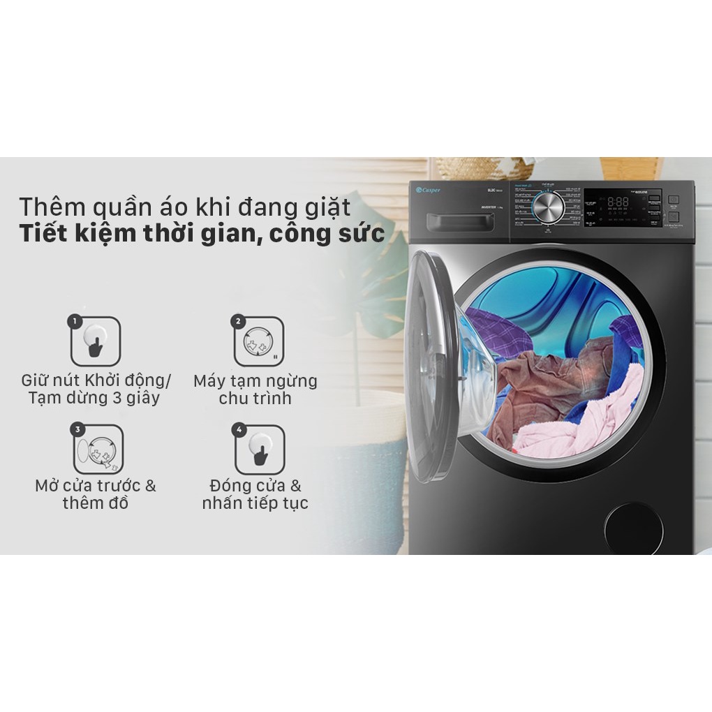 Máy giặt lồng ngang Casper Inverter 10.5 kg WF-105I150BGB Mới 2021