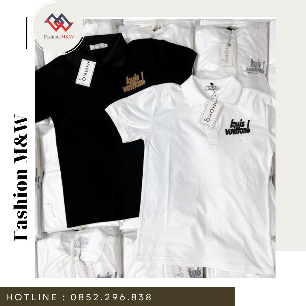 Áo Polo LV In Gấu Sau Lưng, Áo Thun Có Cổ Nam Nữ Chất Liệu Cotton Cực Đẹp
