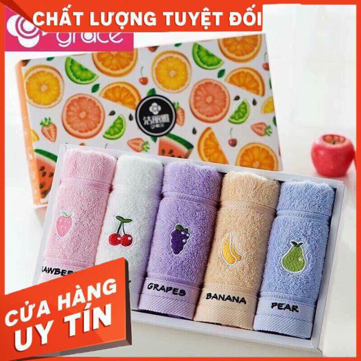 Set 5 khăn mặt hoa quả cotton