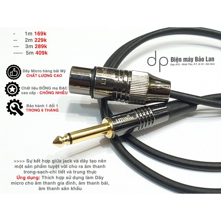 Dây Micro Hàng Bãi USA , Chống Nhiễu Cao Cấp , Màu Đen , Bảo Hành 6 Tháng