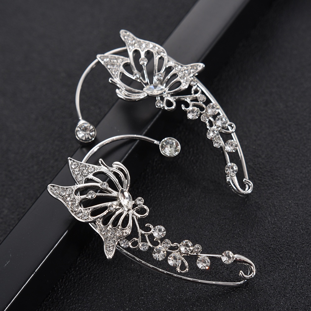 Bông Tai Dạng Kẹp Hình Bướm Rỗng Đính Đá Zircon Kiểu Hàn Quốc Sang Trọng Cho Bạn Gái