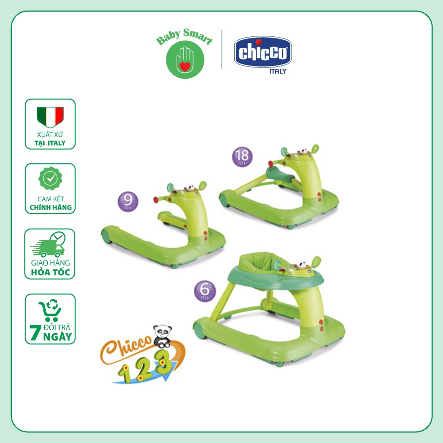 Xe tập đi Chicco, xe tập đi ba bước 123 màu xanh lá BabySmart