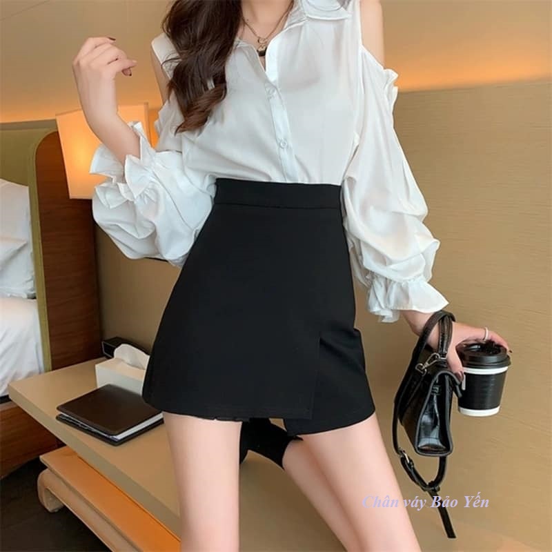 Chân váy ngắn đan tà xinh xắn có quần chống lộ (sẵn size)- M29