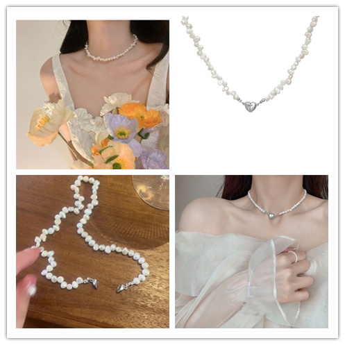 Vòng cổ Mặt Trái Tim Đính Ngọc Trai Nhân Tạo Sang Trọng Cho Nữ