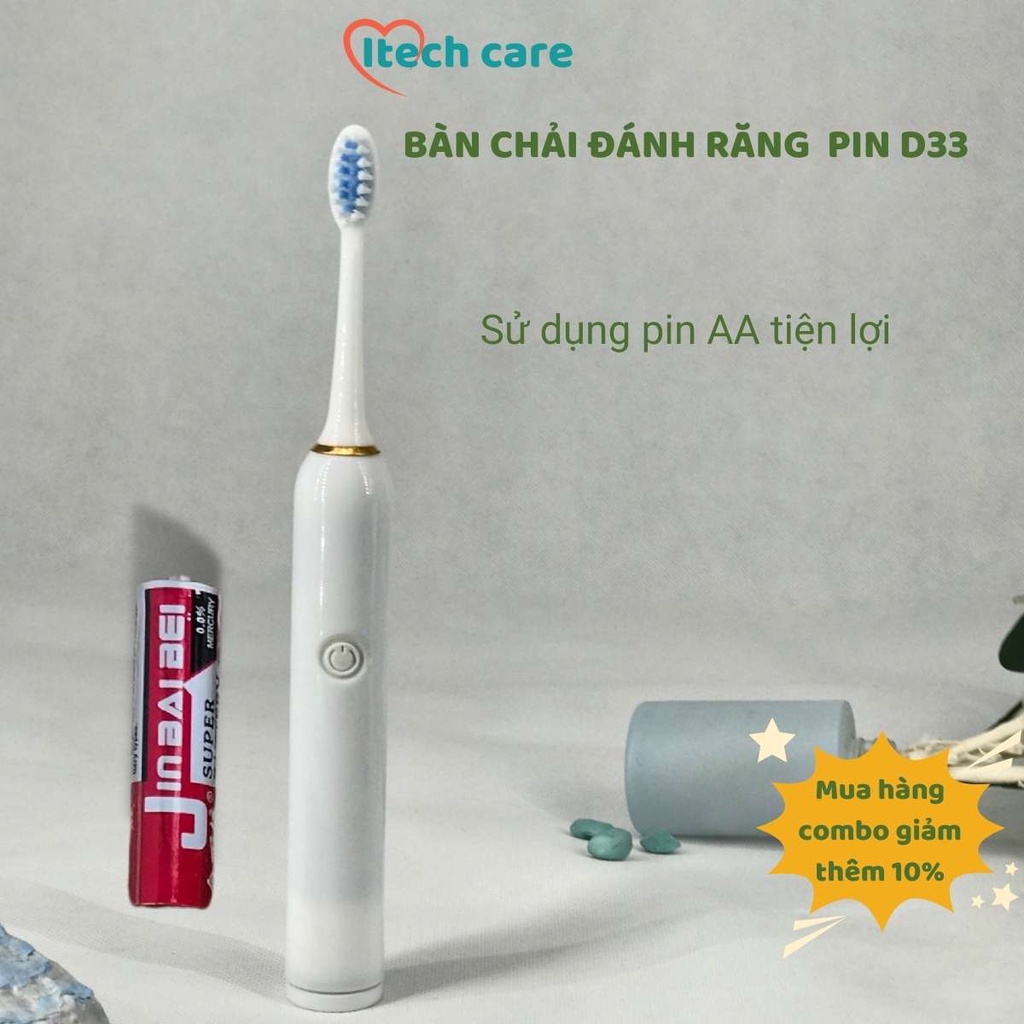 Bàn chải pin máy đánh răng tự động tặng kèm 2 đầu bàn chải siêu mềm chải kẽ răng -  bảo hành 6 tháng tại Itech care shop