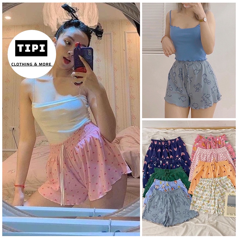 Quần đùi nữ cotton, Quần Short thun xòe nhiều hoạ tiết cạp chun P2-F3