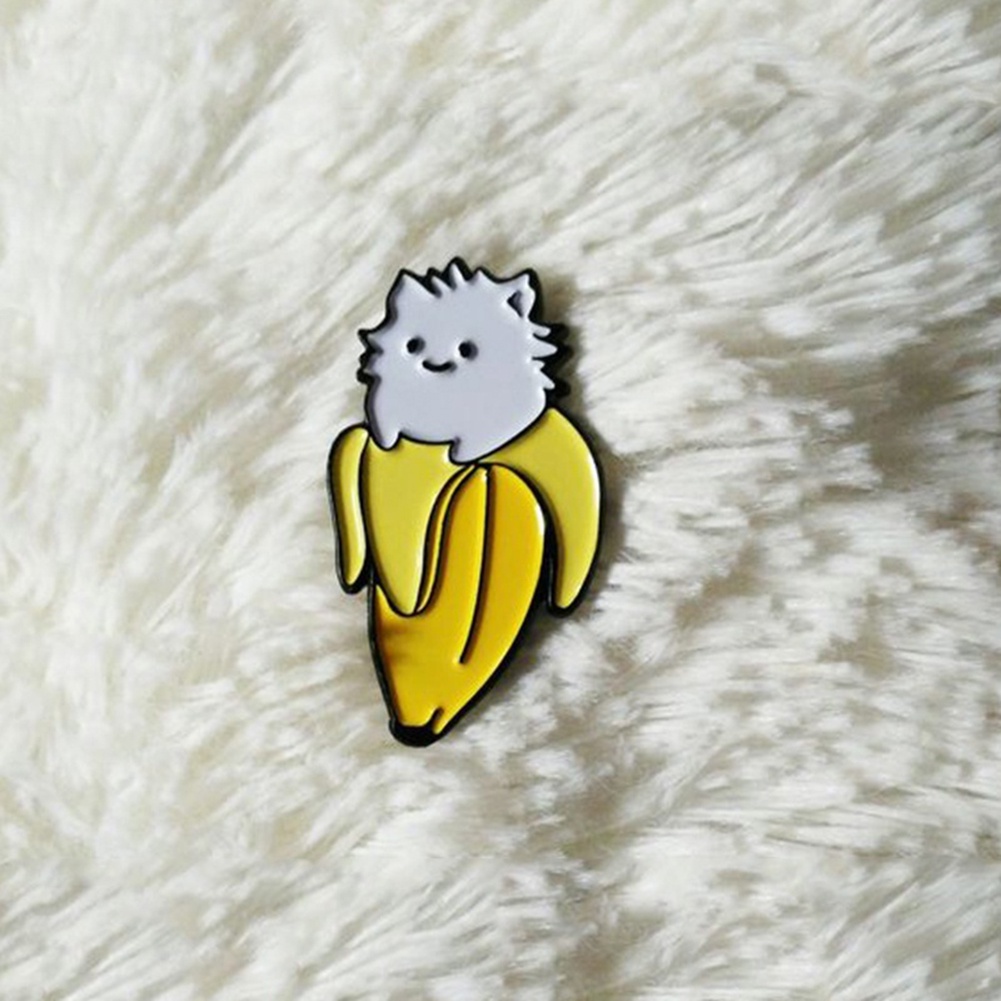 Ghim cài áo tráng men hình hoạt họa mèo chuối cho nữ