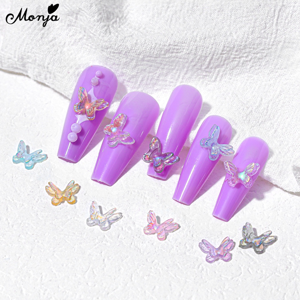 Set 5 phụ kiện dán trang trí móng tay nghệ thuật MONJA kiểu dáng bươm bướm 3D nhiều màu sắc thời trang