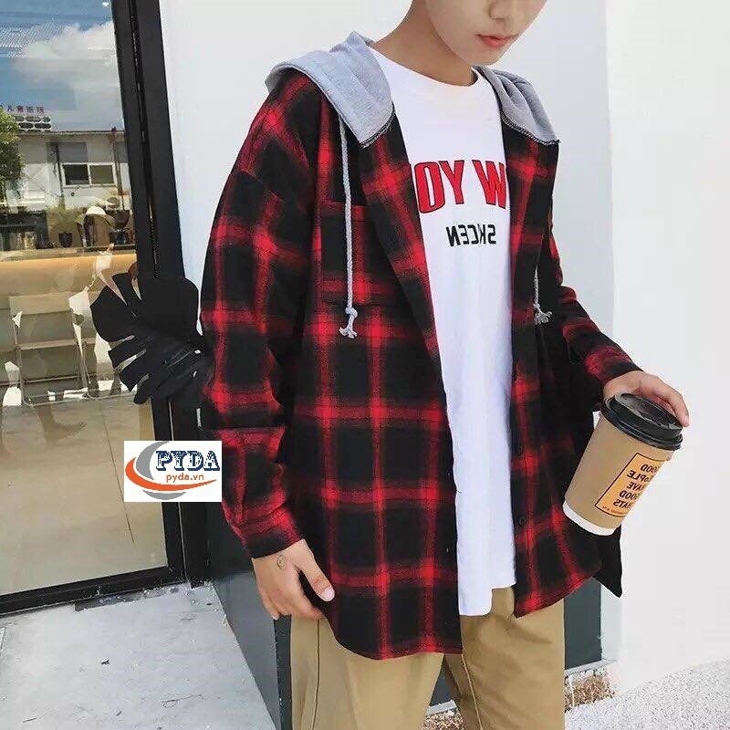 Áo Khoác Sơ Mi Caro Flannel có nón nhiều màu Unisex | BigBuy360 - bigbuy360.vn
