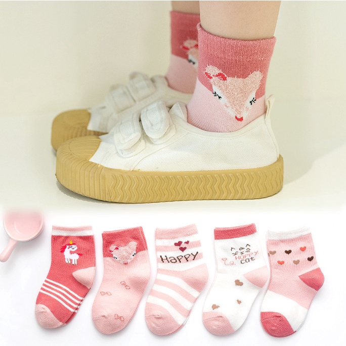 Set 5 Tất Cho Bé Trai Bé Gái In Hình Đáng Yêu Dày Ấm Cao Cổ Chất Cotton